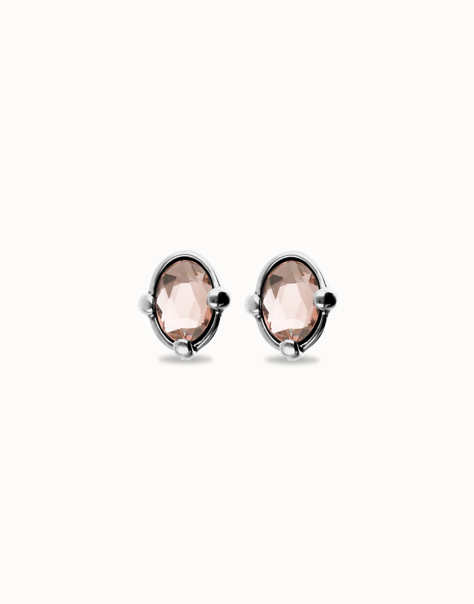 Studs with pink oval faceted crystal, Silver, large thumbnail